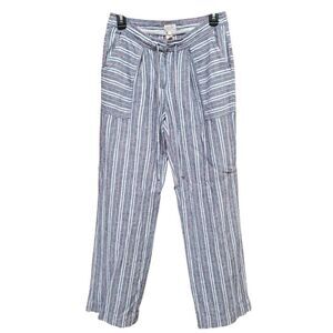 Laundry Shelli Segal Womens 6‎ Linen Blend Wide Leg Pants Blue Stripe Pockets